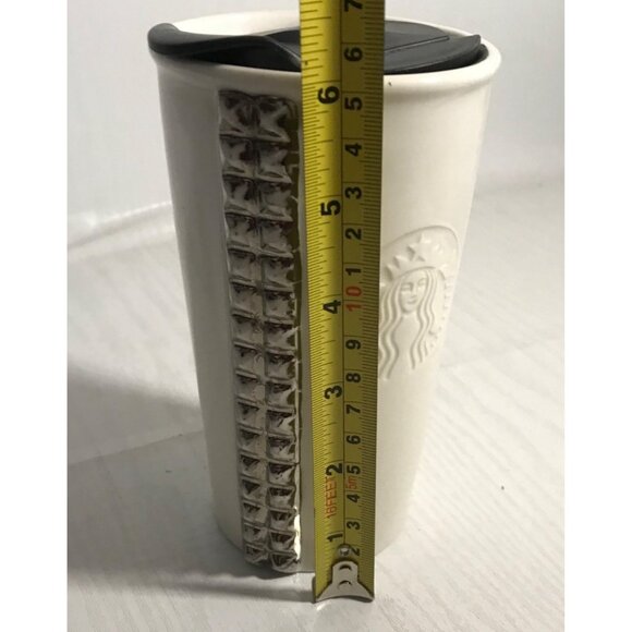Starbucks Tumbler 2014 White Travel With Lid Silver Studded Ceramic Double Wall - Picture 6 of 12